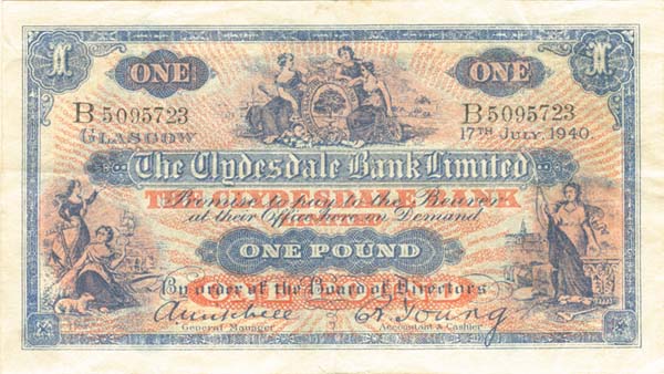 Scotland - 1 Pound - p-189b - 1940 dated Foreign Paper Money